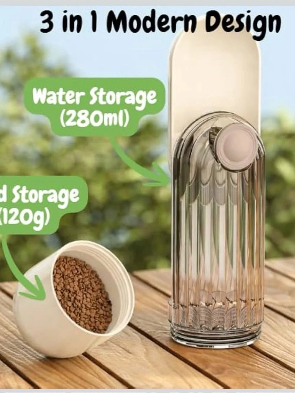 Portable Cream Dog Water Bottle with Built-In Bowl